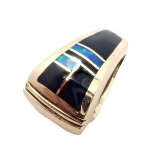 Vintage Estate David Rosales 14k Yellow Gold SS Inlay Pendant Slider